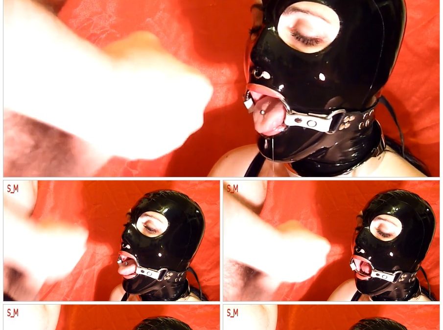 Latex Mask and Cumshot over Ring Gag